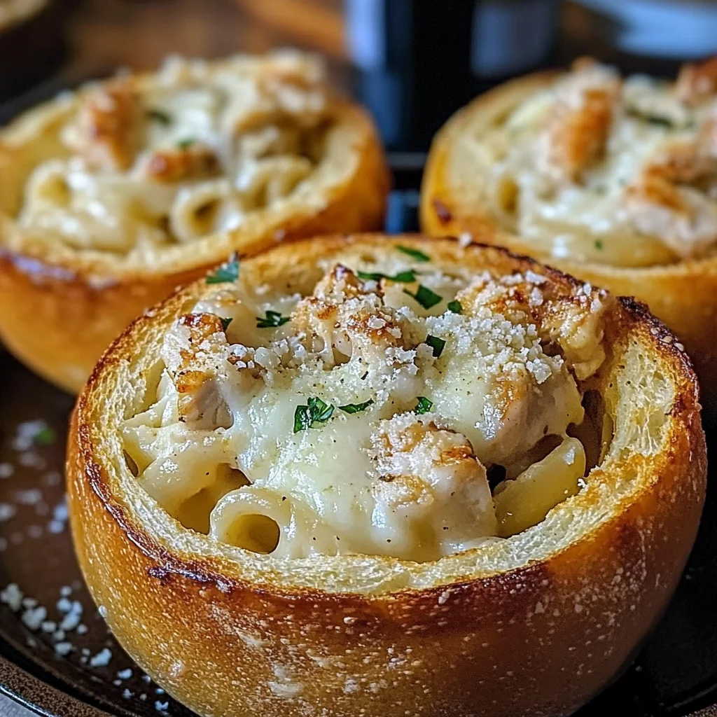 Chicken Alfredo Garlic Bread Bowls
