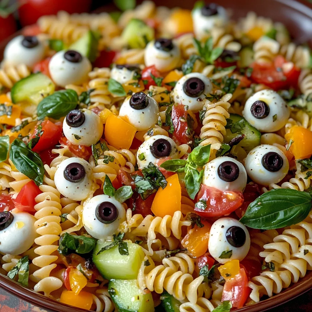 Recipe: Eyeball Pasta Salad – Creepy pasta salad with mozzarella eyeballs