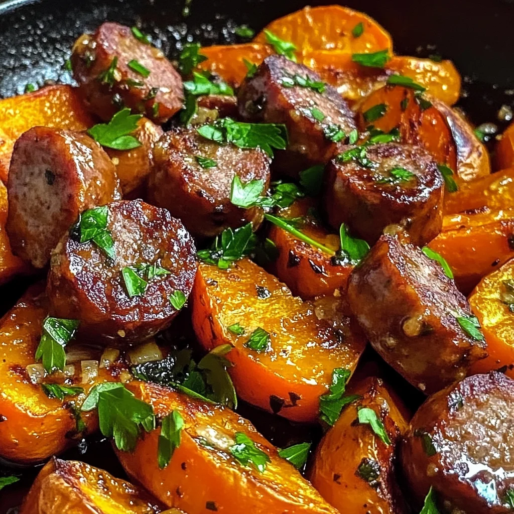 Sausage and Sweet Potatoes with Honey Garlic Sauce