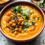 Sweet Potato Soup with Red Lentils and Chickpeas