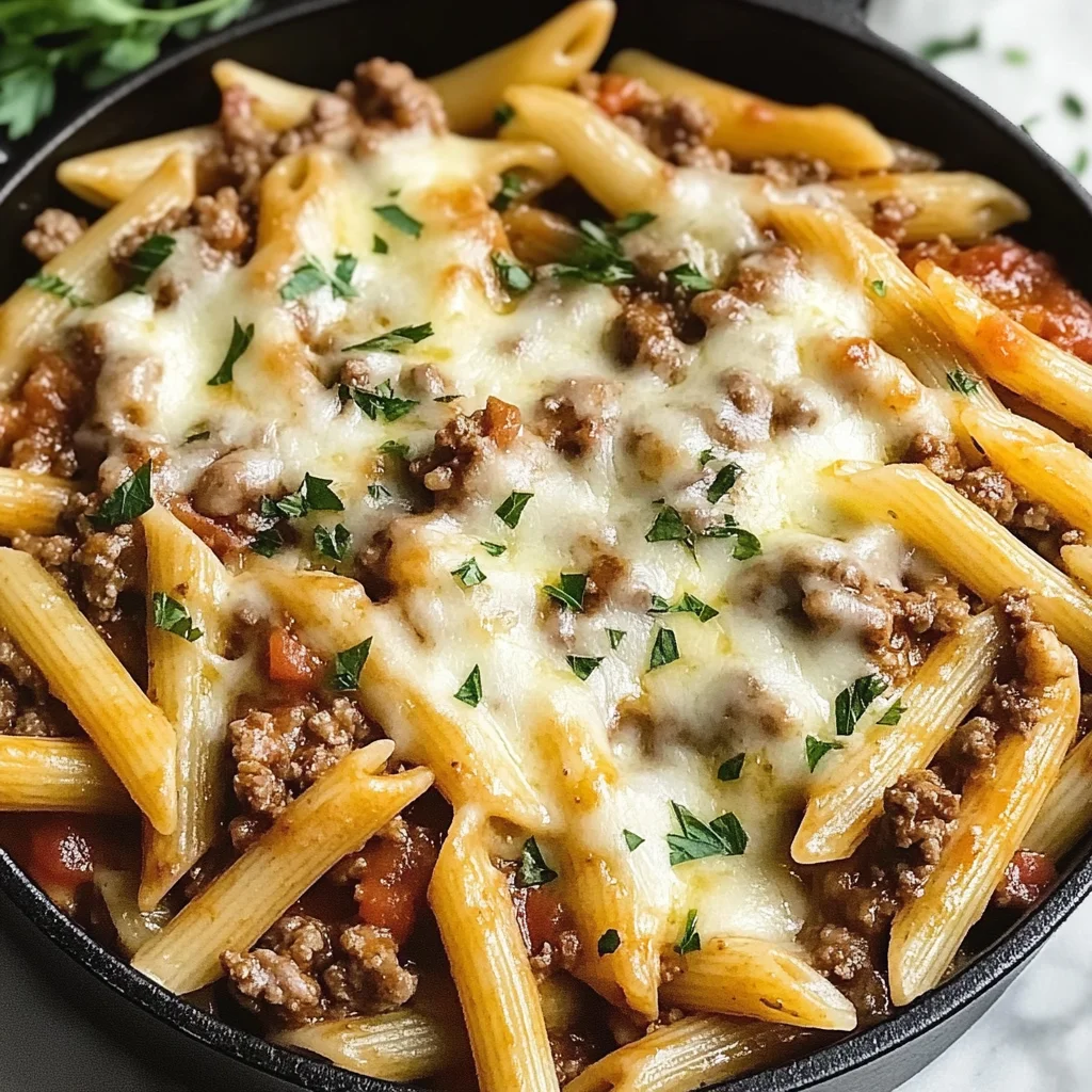 Cheesy Penne with Garlic Butter Ground Beef