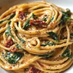 Spaghetti & Spinach with Sun-Dried Tomato Cream Sauce