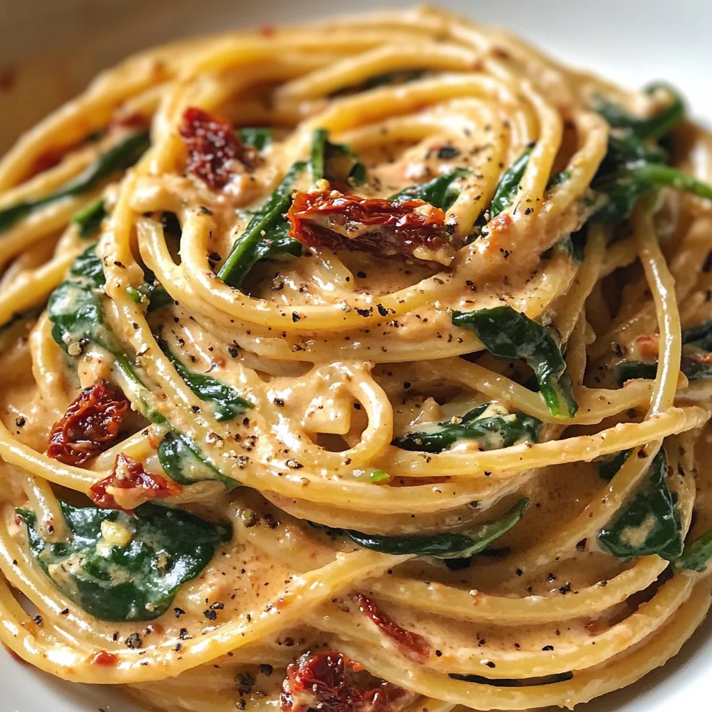 Spaghetti & Spinach with Sun-Dried Tomato Cream Sauce