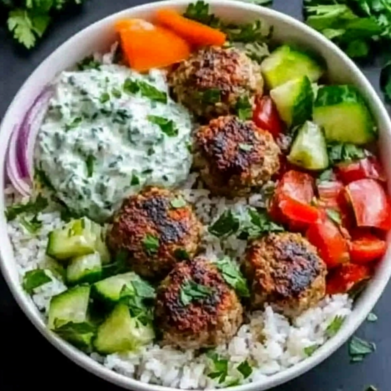 Greek Meatball Bowl with Tzatziki, Rice & Fresh Veggies: An Incredible 7-Ingredient Recipe